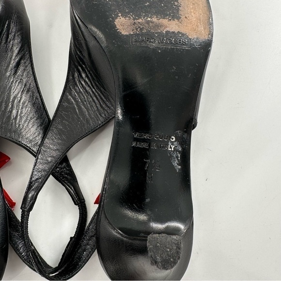 Marc Jacobs kitten heels size 7.5 black Italian leather red suede bow Y2k - Picture 12 of 13
